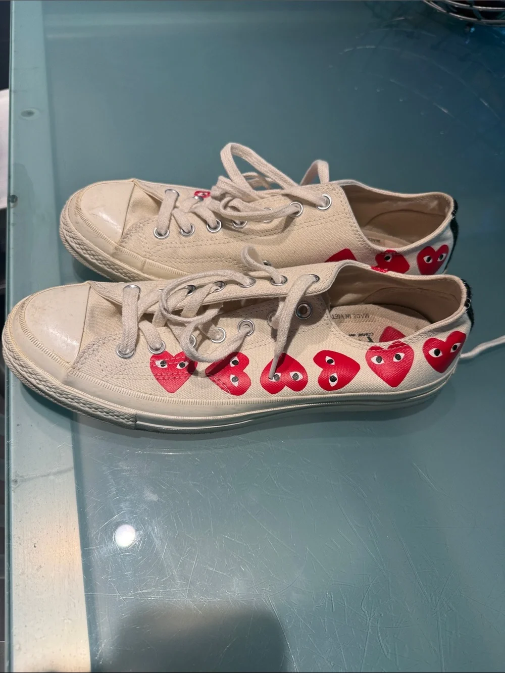 Converse White Canvas Low-Top Sneakers with Red Heart Motif
